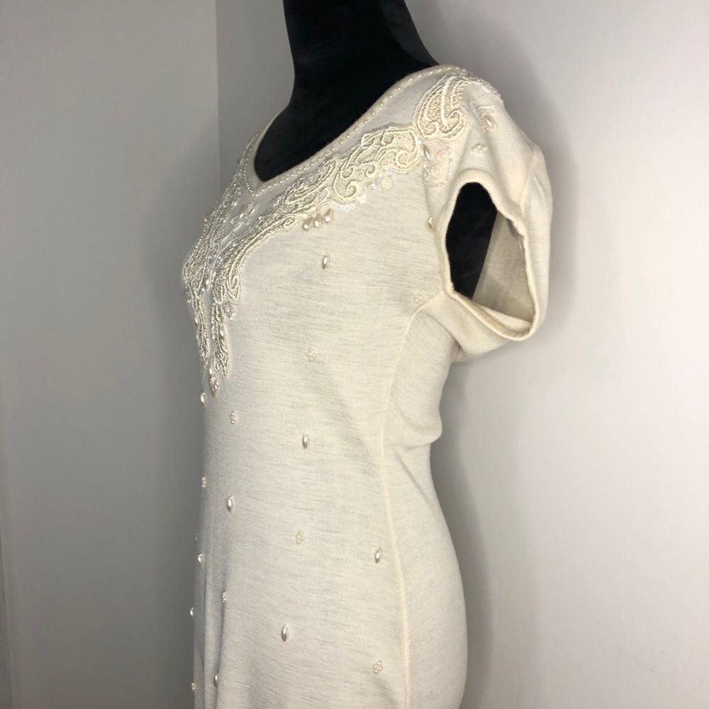 Carole Little Cream Pearl Sequin Small Dress - Picture 6 of 10